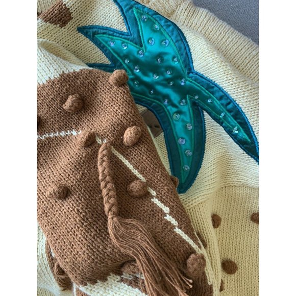 Vintage 80s Cervelle Giraffe Africa Safari Pom Pom Palm Tree Novelty Sweater M - Picture 7 of 10